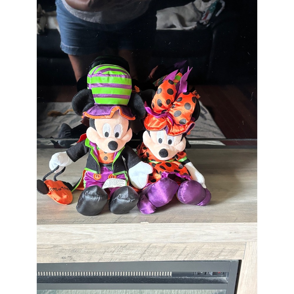 Disney Parks Halloween Mickey and Minnie Mouse Plush Set Magician Witch Outfit